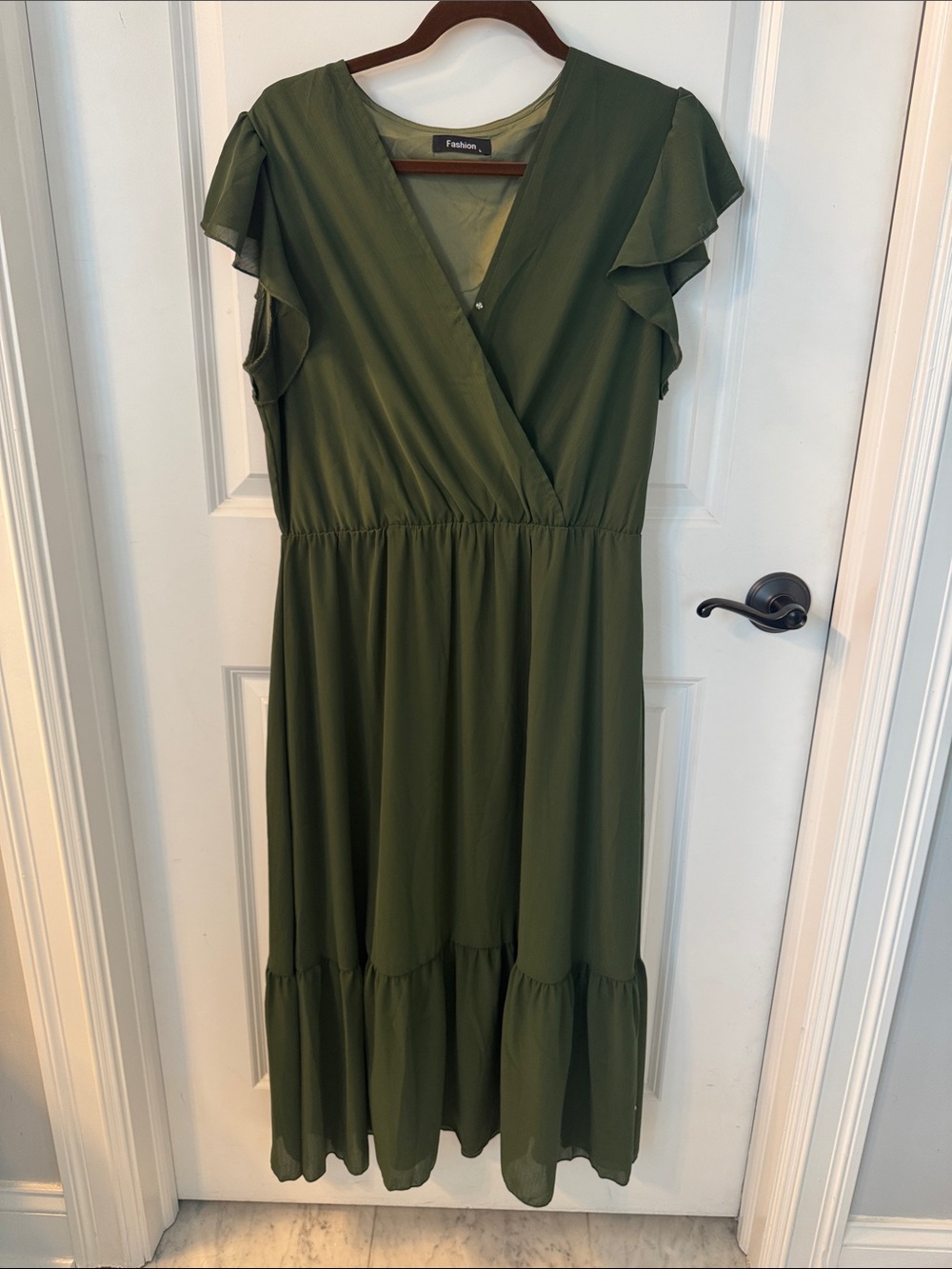 Amazon Olive Green Midi Faux Wrap Dress